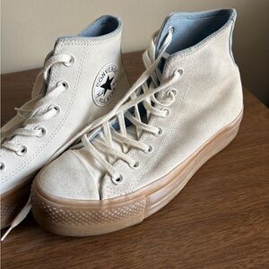 Converse Women's High-Top Suede Sneakers in Cream, Platform Gum Sole